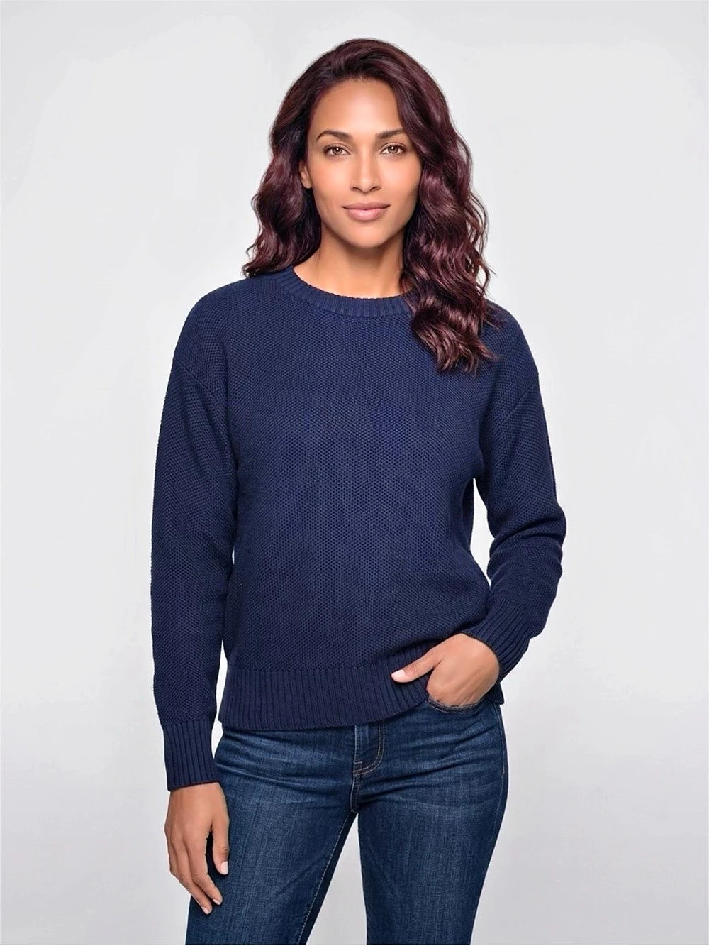 matty m Honeycomb Crewneck Sweater Cotton Crewneck Sweater in Blue Size Small